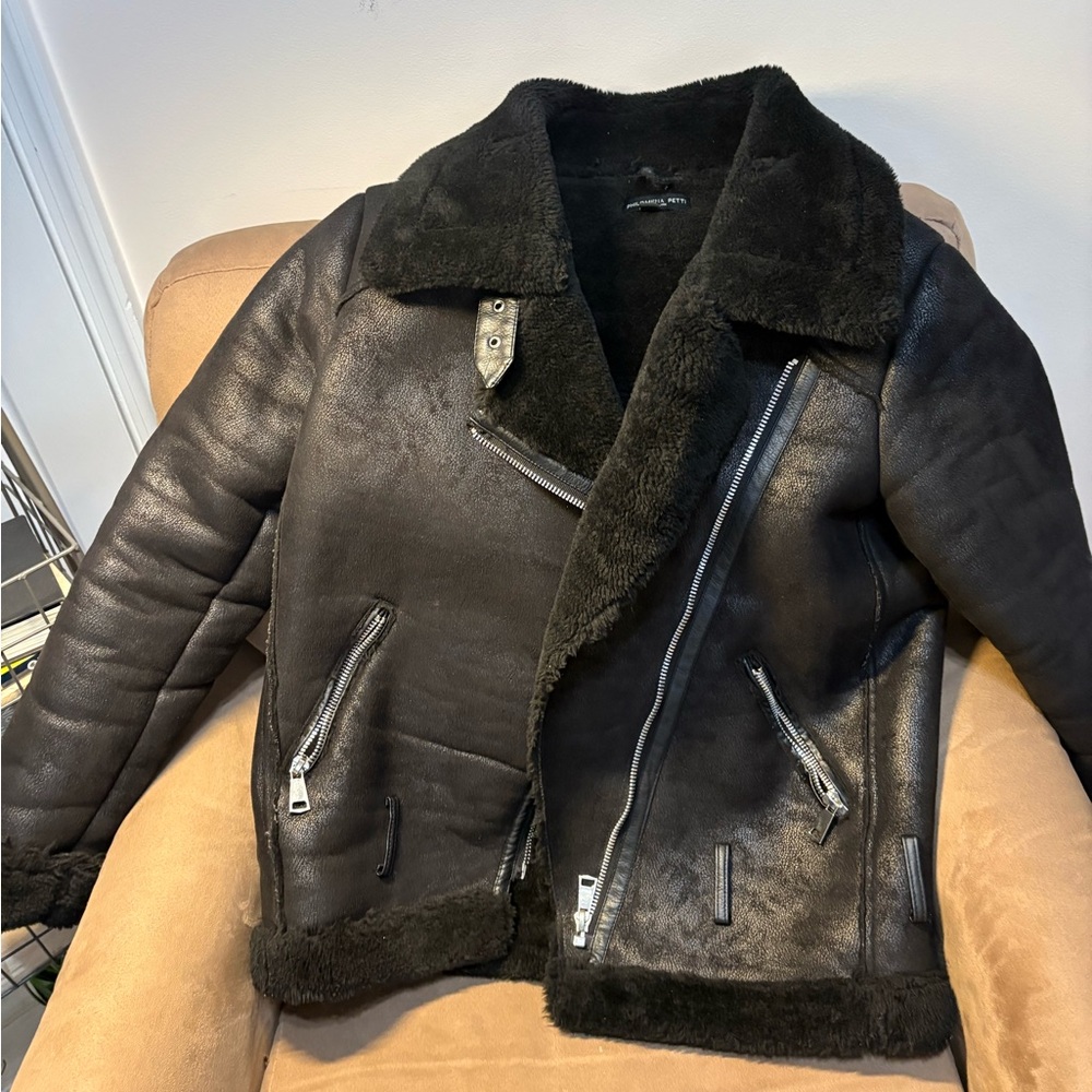 Black leather winter coat